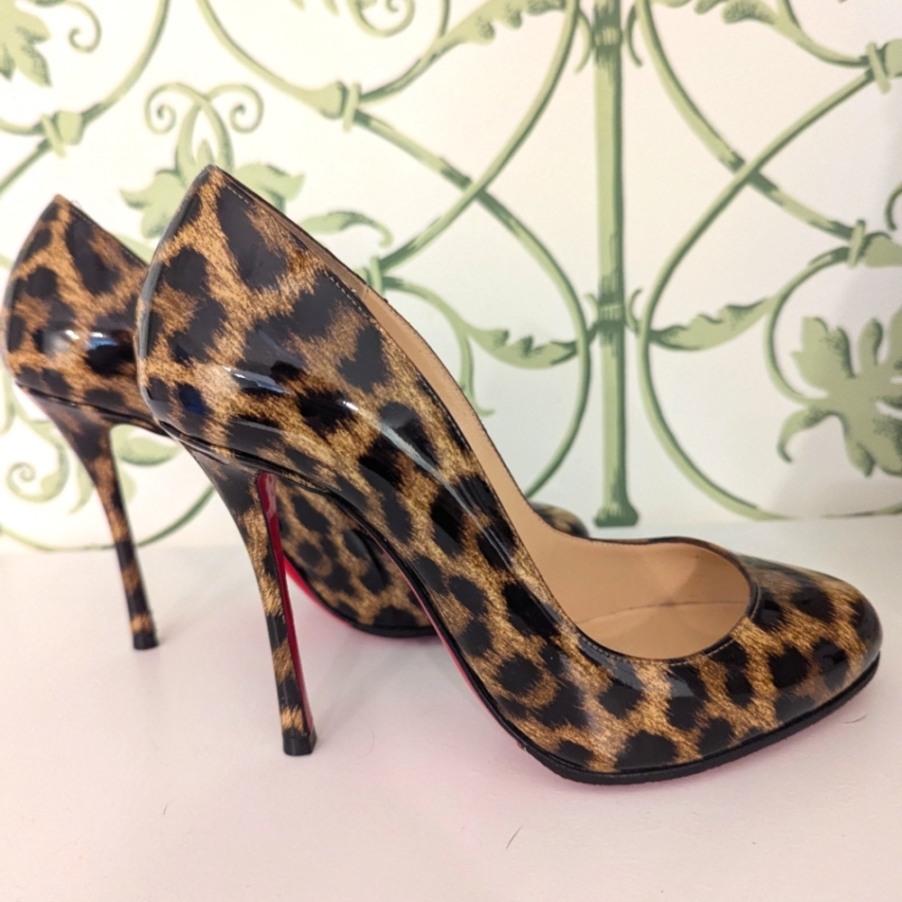 Christian Louboutin Fifi 120 Patent Leopard Pumps